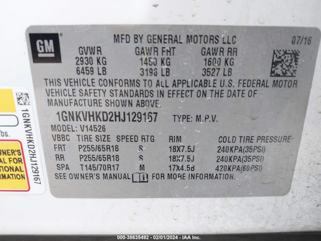 Chevrolet Traverse 2lt 2017 1GNKVHKD2HJ129167 Image 9