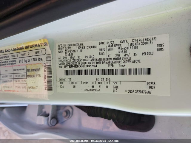 Ford Ranger Xlt 2022 1FTER4EHXNLD31594 Image 9