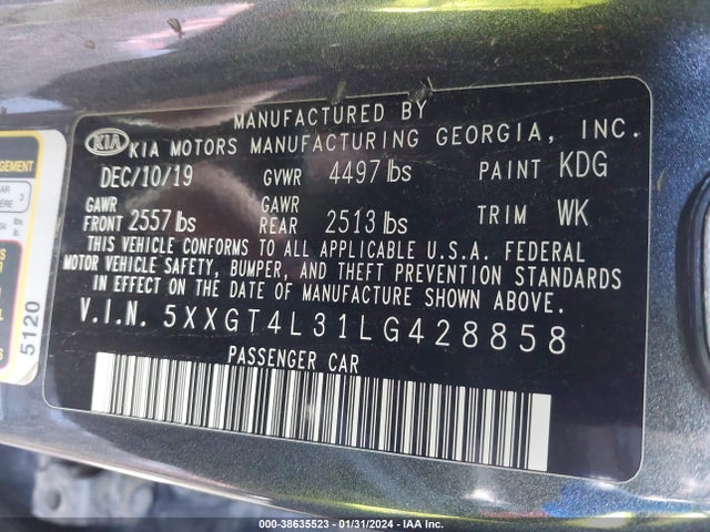 KIA Optima Lx 2020 5XXGT4L31LG428858 Image 9