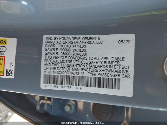 Honda Accord Touring 2022 1HGCV2F97NA013122 Image 9