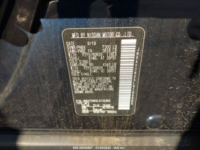 JN8AY2ND5L9105965 Nissan Armada Sl 2wd