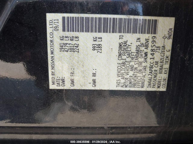 2012 NISSAN ALTIMA 2.5 S VIN: 1N4AL2AP8CC148599
