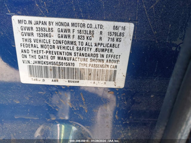 Honda FIT LX 2016 JHMGK5H55GS015970 Image 9