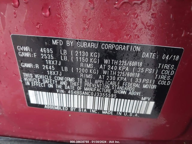 Subaru Outback 2.5i Limited 2018 4S4BSANC0J3355595 Image 9