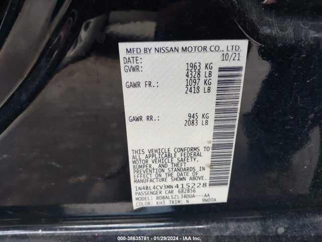 Nissan Altima Sr Fwd 2021 1N4BL4CV3MN415228 Image 9