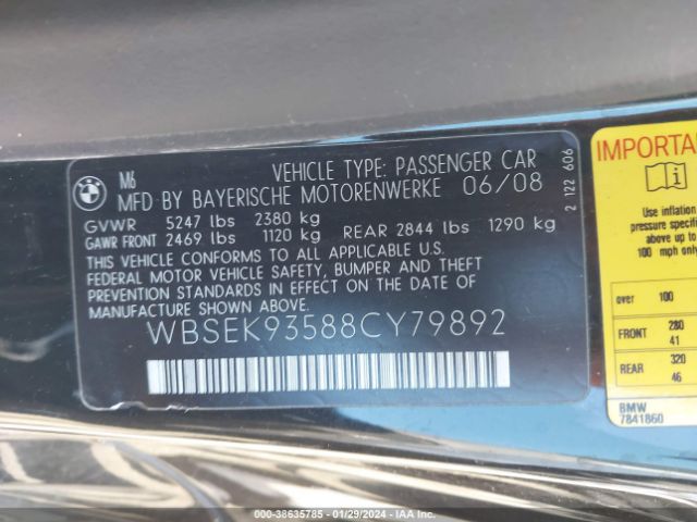 2008 BMW M6 WBSEK93588CY79892 Photo 8