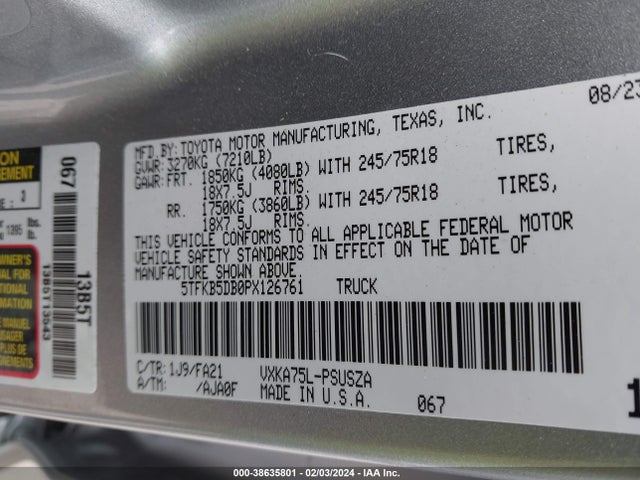 Toyota Tundra Sr 2023 5TFKB5DB0PX126761 Image 9