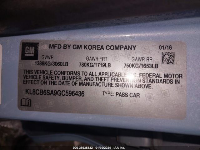 KL8CB6SA9GC596436 Chevrolet Spark Ls Cvt
