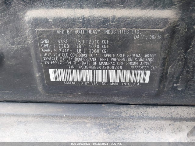 2013 SUBARU LEGACY 2.5I PREMIUM VIN: 4S3BMBG60D3009708