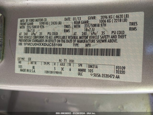 2013 FORD ESCAPE SEL VIN: 1FMCU0HXXDUC55199
