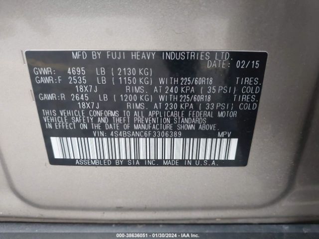 4S4BSANC6F3306389 Subaru Outback 2.5i Limited