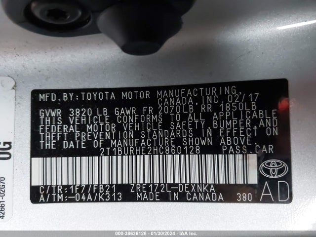 Toyota COROLLA LE 2017 2T1BURHE2HC860128 Image 9