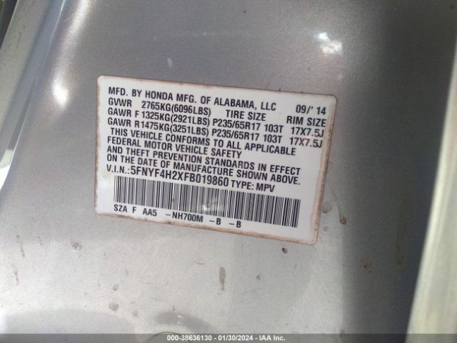 5FNYF4H2XFB019860 Honda PILOT LX