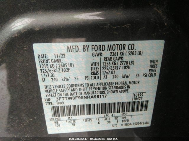 3FTTW8F95NRA96117 Ford Maverick Xlt