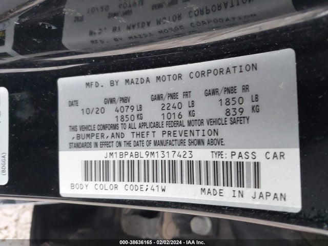 JM1BPABL9M1317423 Mazda Mazda3 Select