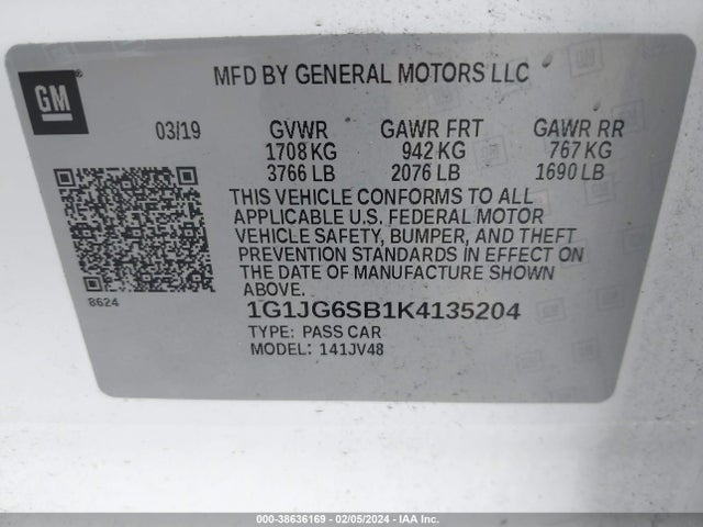 Chevrolet Sonic Lt Auto 2019 1G1JG6SB1K4135204 Image 9