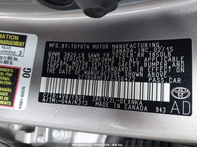 Toyota COROLLA LE 2015 2T1BURHEXFC356472 Image 9