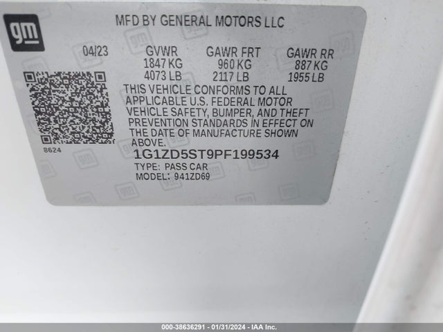 2023 CHEVROLET MALIBU FWD 1LT VIN: 1G1ZD5ST9PF199534