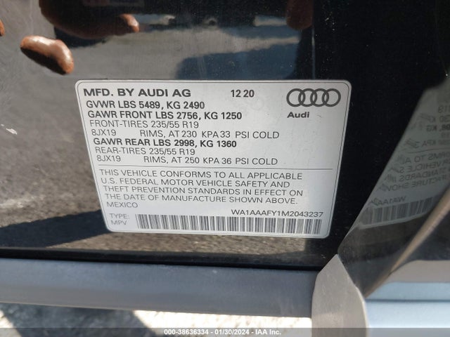 WA1AAAFY1M2043237 Audi Q5 Premium 45 Tfsi Quattro S Tronic