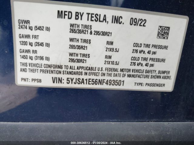 5YJSA1E56NF493501 Tesla Model S Dual Motor All-wheel Drive
