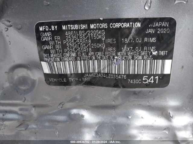JA4AZ3A34LZ035476 Mitsubishi Outlander Es 2.4 S-awc/le 2.4 S-awc/se 2.4 S-awc/sel 2.4 S-awc/sp 2.4 S-awc