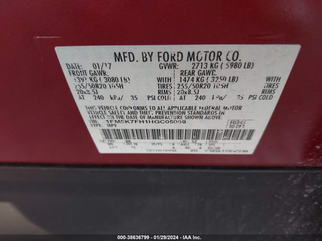 Ford Explorer Limited 2017 1FM5K7FH1HGC05069 Image 9