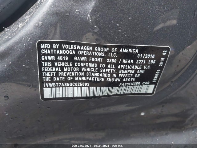 1VWBT7A35GC025693 Volkswagen Passat 1.8t Se