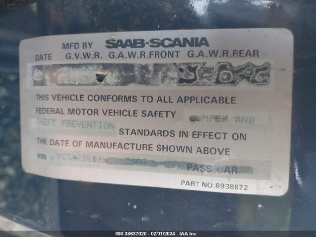 1989 SAAB 900 YS3AR35D8K7017607 Photo 8