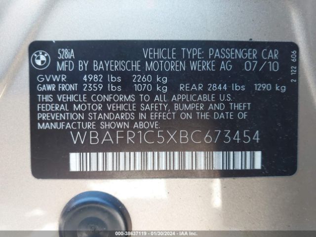 2011 BMW 528I WBAFR1C5XBC673454 Photo 8