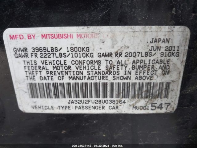 2011 MITSUBISHI LANCER JA32U2FU2BU038164 Photo 8