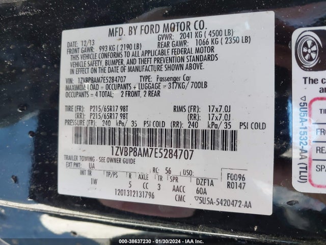 2014 FORD MUSTANG V6 VIN: 1ZVBP8AM7E5284707