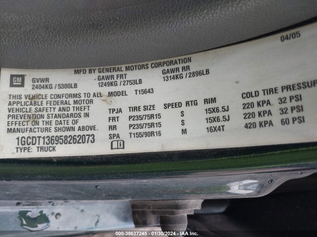 2005 CHEVROLET COLORADO LS VIN: 1GCDT136958262073