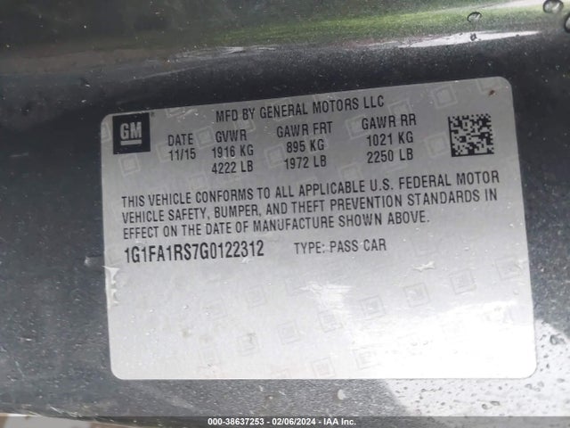 Chevrolet Camaro 1lt 2016 1G1FA1RS7G0122312 Image 9