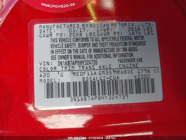 Nissan SENTRA SL 2017 3N1AB7AP8HY324739 Image 9