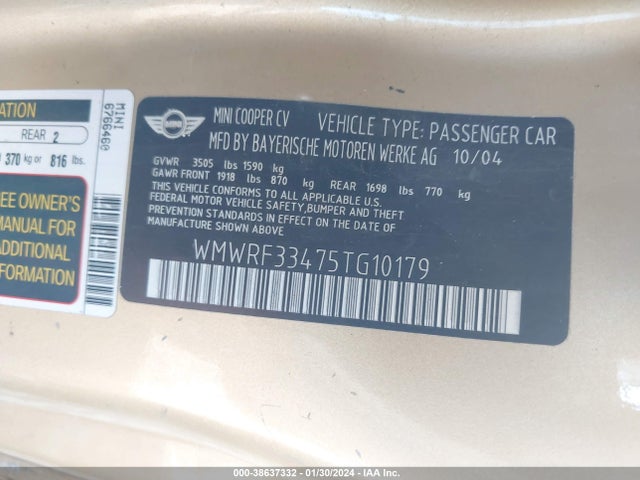 2005 MINI COOPER WMWRF33475TG10179 Photo 8