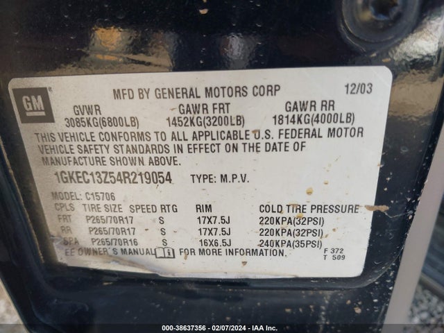 2004 GMC YUKON SLT VIN: 1GKEC13Z54R219054