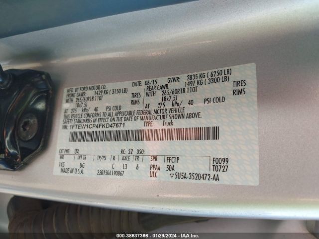 1FTEW1CP4FKD47671 Ford F-150 Xlt