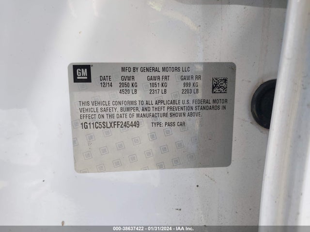 Chevrolet MALIBU 1LT 2015 1G11C5SLXFF245449 Image 9