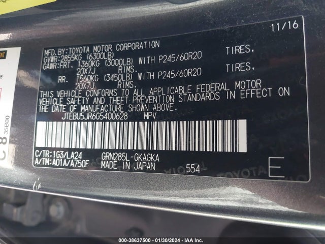 Toyota 4runner Limited 2016 JTEBU5JR6G5400628 Image 9
