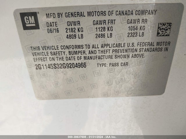 Chevrolet IMPALA 2LZ 2016 2G1145S32G9204966 Image 9