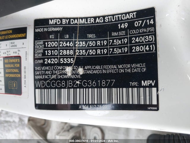 WDCGG8JB2FG361877 Mercedes-Benz Glk 350 4matic