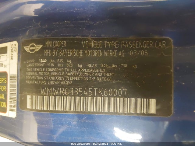 2005 MINI COOPER WMWRC33545TK60007 Photo 8