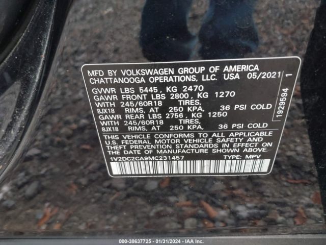 1V2DC2CA9MC231457 Volkswagen Atlas Cross Sport 2.0t Se