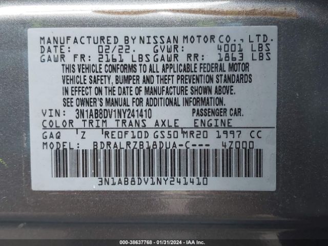 3N1AB8DV1NY241410 Nissan Sentra Sr Xtronic Cvt
