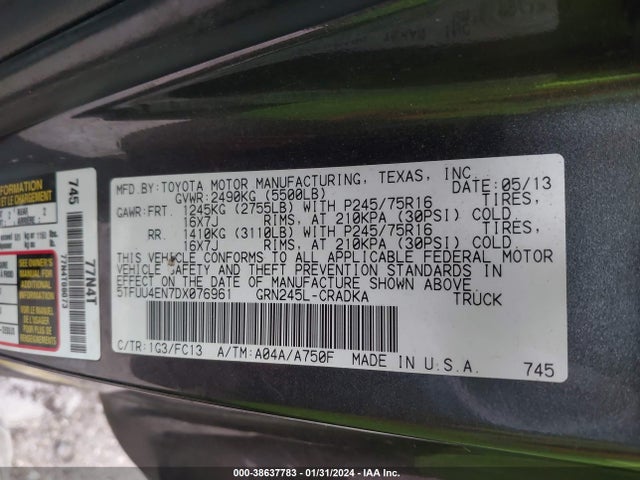 2013 TOYOTA TACOMA BASE V6 VIN: 5TFUU4EN7DX076961