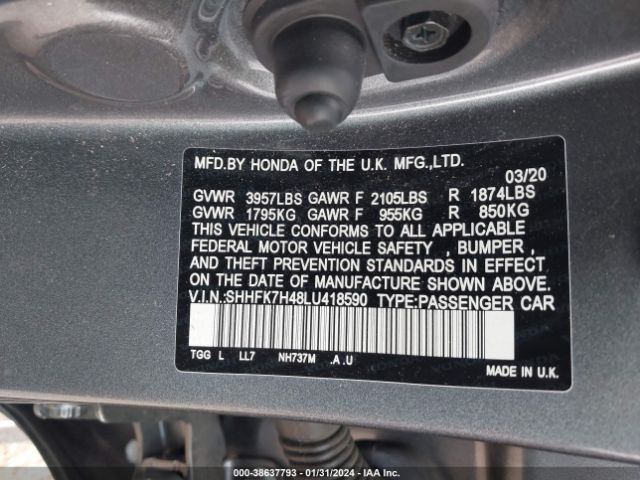 SHHFK7H48LU418590 Honda Civic Sport