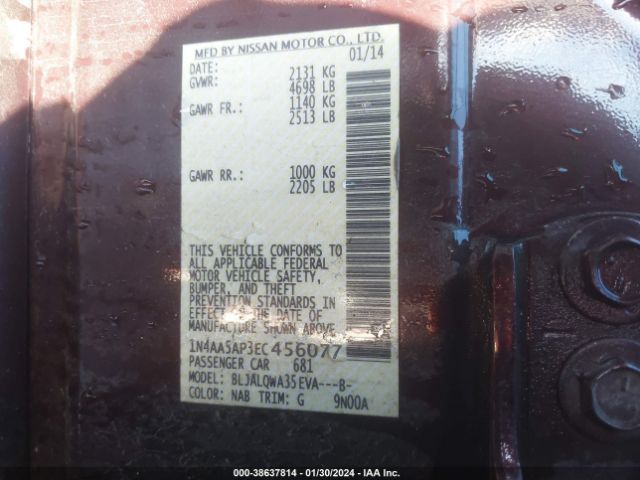 1N4AA5AP3EC456077 Nissan Maxima 3.5 S/3.5 Sv