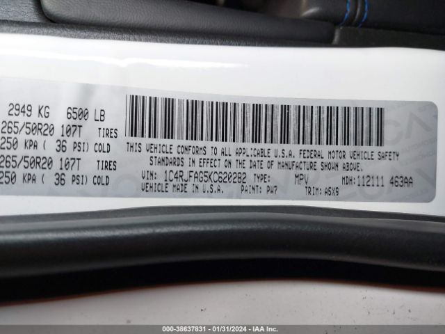 1C4RJFAG5KC620282 Jeep Grand Cherokee Upland 4x4