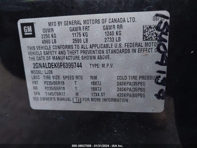 Chevrolet Equinox Ltz 2015 2GNALDEK6F6399744 Image 9