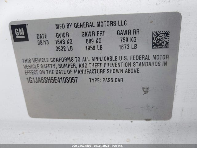 Chevrolet Sonic Ls Auto 2014 1G1JA6SH5E4103057 Image 9